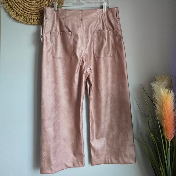 Anthropologie New Maeve Colette Coated Pink Faux Leather Wide Leg Pants SZ 33 - Picture 6 of 11